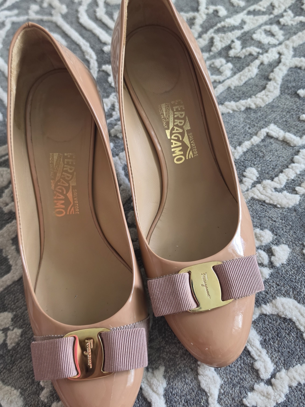 Salvatore Ferragamo Pink Patent Leather Bow Pumps